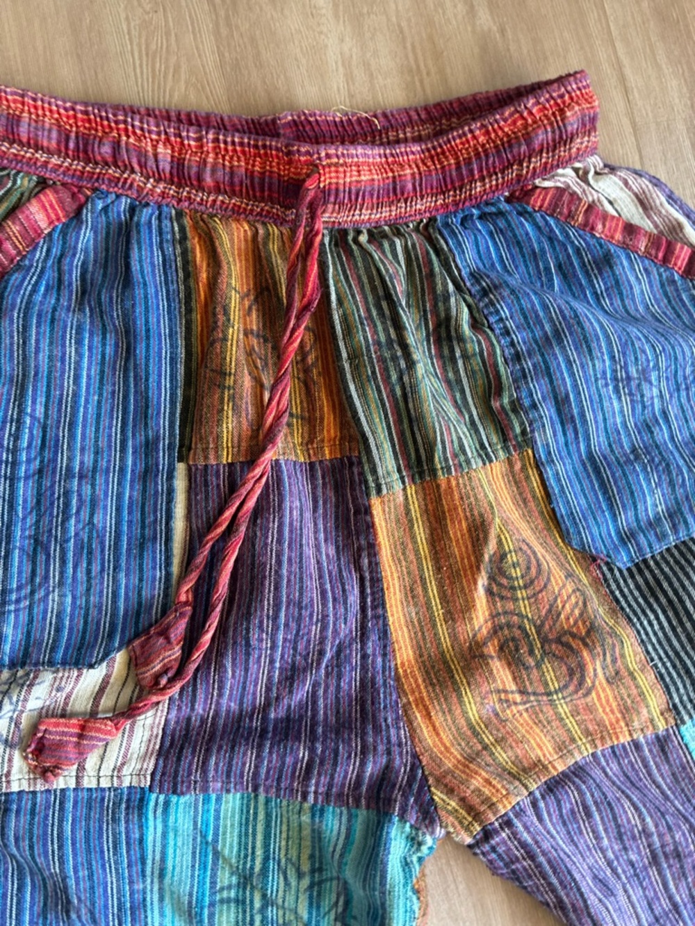 Rising International colorful hippie cotton Patchwork drawstring Pants unisex L - Picture 8 of 16